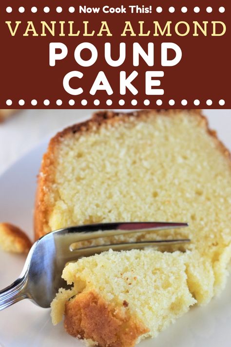 With just a few simple basic staple ingredients, you can make the most delicious sweet and buttery homemade Vanilla Almond Pound Cake! Eat it plain, top it, or use it in trifles or other recipes for sweet treats. #vanillaalmondpoundcake #poundcake #almondpoundcake #poundcakerecipe #dessertrecipes | nowcookthis.com Almond Pound Cake, Pound Cake Recipes Easy, Almond Pound Cakes, Almond Cake Recipe, Cake Delicious, Vanilla Recipes, Basic Cake, Leftover Cake, Recipes Simple