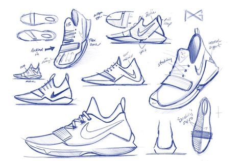 NIKE PAUL GEORGE 1 PG1 Basketball Shoes Drawing, Shoes Drawing Reference, New Nike Sneakers, Basketball Drawings, Sneakers Sketch, Sneakers Drawing, Shoe Sketches, Clothing Reference, Shoe Design Sketches