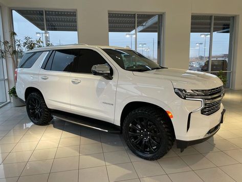 Robby Bunch on Instagram: “HERE WE GO 2021!!! Brand New 2021 Peters ELITE Tahoe Premier 4x4! Includes Premium package, 22” Gloss Black GM wheels with with 33-12.50-22…” White Chevy Tahoe With Black Rims, Chevy Tahoe Premier, White Tahoe With Black Rims, White Chevy Tahoe, Blacked Out Tahoe, 2023 Tahoe, 2021 Chevy Tahoe, Tahoe Car, Tahoe Chevy