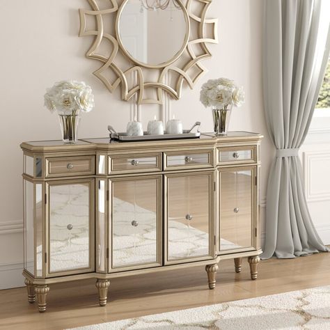 Willa Arlo Interiors Poston 60" Wide 4 Drawer Buffet Table & Reviews | Wayfair.ca Glamour Living Room Decor, Sideboard Decor, Mirrored Sideboard, Hal Decor, Design Del Prodotto, Creative Furniture, Mirrored Furniture, Buffet Table, Decor Interior Design