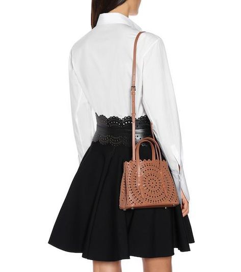 from @MYTHERESA's closet #alaïa Leather Corset Belt, Trending Looks, Leather Corset, Cotton Bodysuit, Perforated Leather, Mini Tote, Leather Ankle Boots, Flare Skirt, Vintage Home