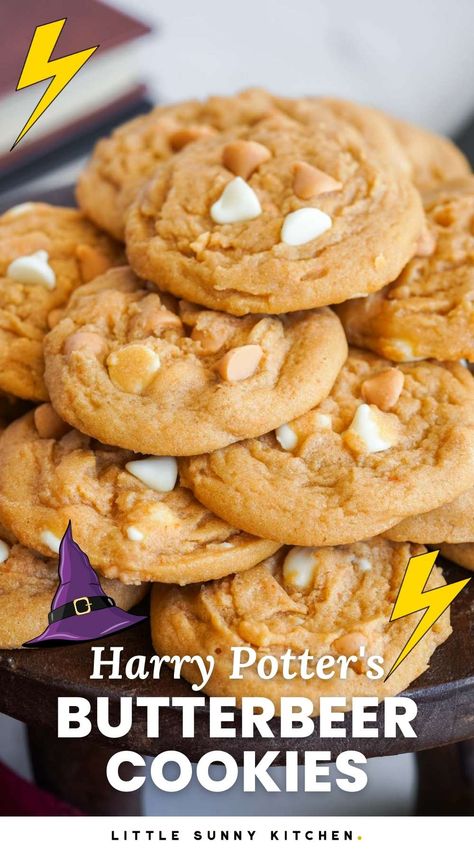 Butterscotch White Chocolate Cookies, White Chocolate Butterscotch Cookies, Salted Butterscotch Cookies, Best Butterscotch Cookies, Butterbeer Cookies Recipes, Harry Potter Butter Beer Cookies, Butterscotch Chips What To Make With, Butter Beer Cookies, Butterscotch Chip Recipes