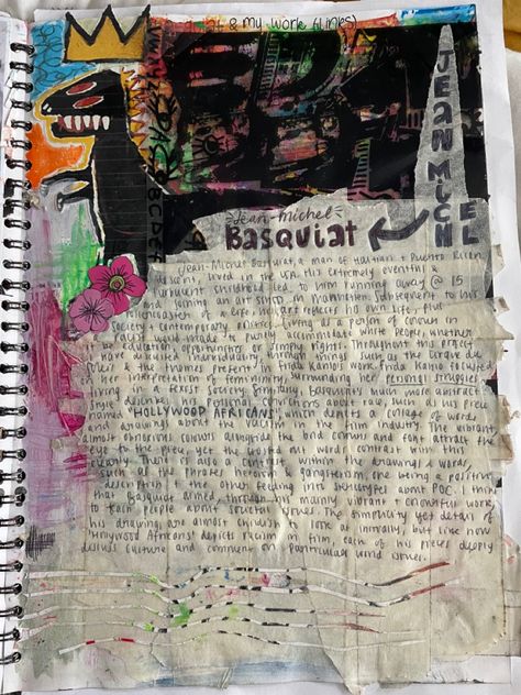 Basquiat Gcse Art, Banksy Gcse Art Sketchbook, Basquiat Sketchbook, Banksy Artist Research Page, Gcse Artist Research, Basquiat Artist, Gcse Sketchbook, Artist Research Page, Textiles Gcse