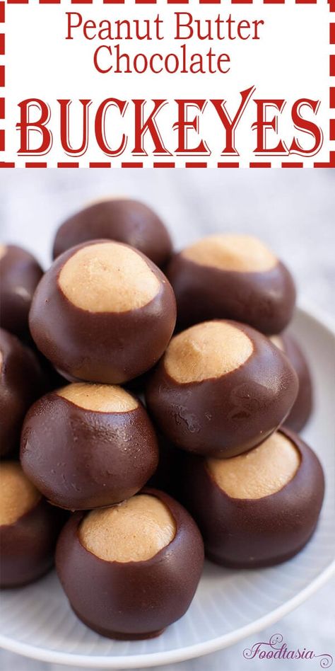 Buckeyes - Chocolate Dipped Peanut Butter Balls | Foodtasia Best Buckeyes Recipe, Chocolate Dipped Peanut Butter Balls, Ohio Buckeye Tree, Chocolate Buckeyes, Buckeyes Candy, Peanut Butter Buckeyes, Buckeyes Recipe, Dipped In Chocolate, Butter Balls