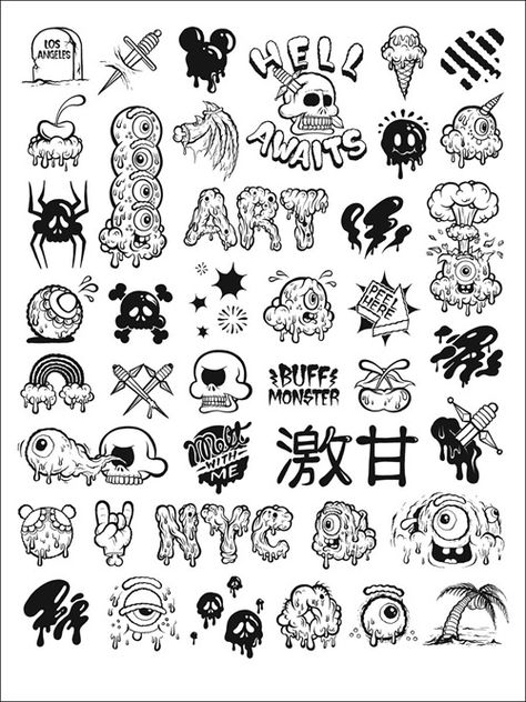 Buff Monster, Tato Flash, Hipster Tattoo, Graffiti Wildstyle, Graffiti Tattoo, Graffiti Doodles, Flash Tattoo Designs, Doodle Tattoo, Graffiti Alphabet