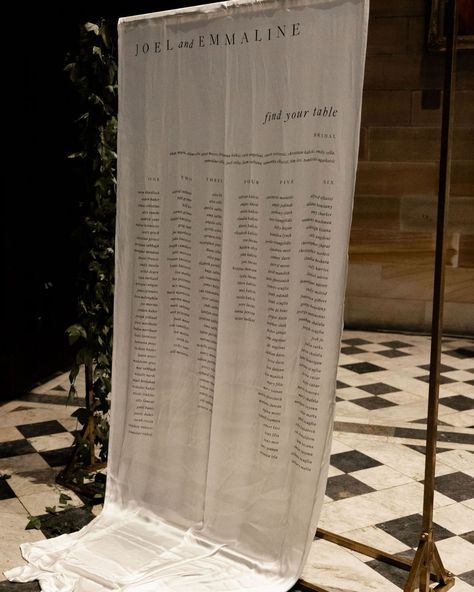 Joel & Emmaline, a forever favourite.⁠ E.E. Cummings Poetry & Seating Chart on Silk from the Transient Collection⁠ -⁠ Layering poetic details, Heidi from @theromance.styling created a timeless aesthetic within the walls of The Great Hall of the University of Sydney⁠, captured flawlessly by @megankelly.studio ⁠ -⁠ florals & styling: @theromance.styling⁠ silk signage @esthetic.bride⁠ stationery @paperpaper.co⁠ photographer @megankelly.studio Vintage Seating Chart, Fabric Seating Chart, E E Cummings, The Great Hall, University Of Sydney, Great Hall, Timeless Aesthetic, Theater Seating, Vintage Glam