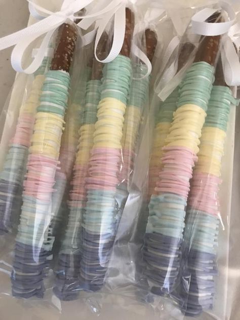 Cotton Candy Favors, Covered Pretzel Rods, Cotton Candy Party, Candy Bag Favors, Chocolate Covered Pretzel, Chocolate Covered Pretzel Rods, Chocolate Dipped Pretzels, Pink Showers, Covered Pretzels