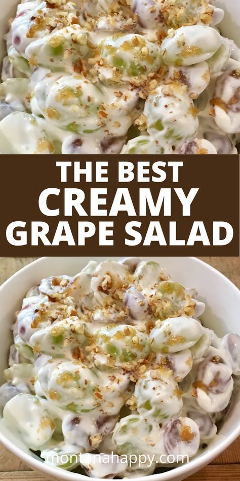 Creamy Grape Salad Recipe in white bowls Grapes Salad, Creamy Grape Salad, Grape Dessert, Dessert Salad Recipes, Pizza Fruit, Grape Salad Recipe, Salad Cream, Grape Recipes, Recipe Salad