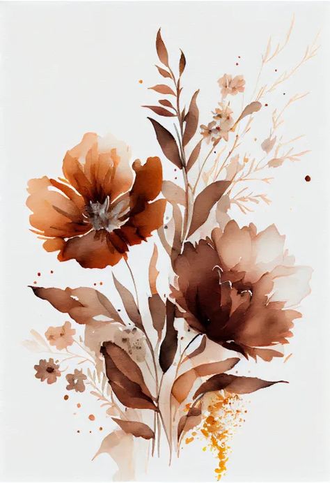 Brown Flower Background Aesthetic, Brown Aesthetic Painting, Brown Flower Background, Monochromatic Watercolor, Brown Illustration, Image Flower, Brown Watercolor, Modern Watercolor Art, Twig Art