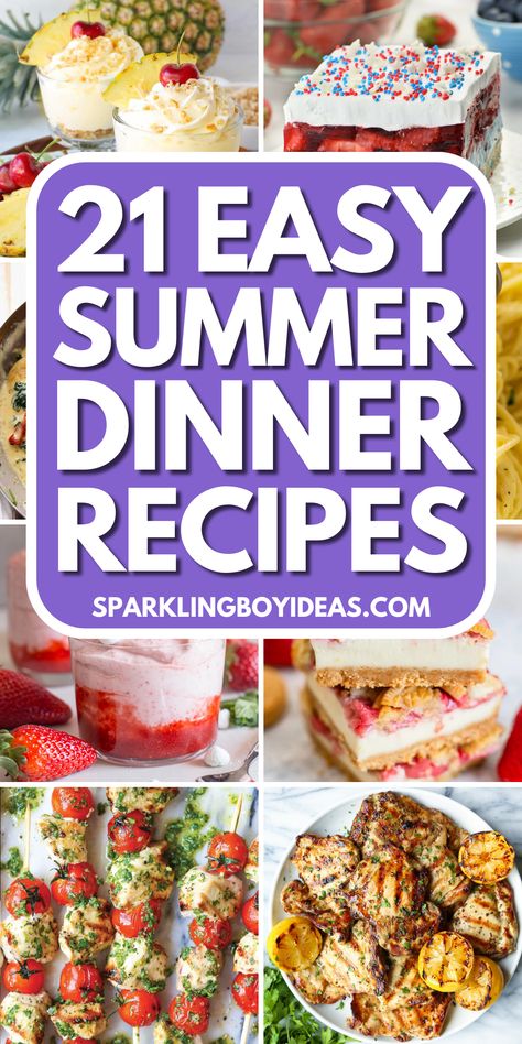 Summer dinner recipes bring the best of the season to your table. From grilled vegetable recipes to refreshing summer salad recipes, find the perfect light and flavorful summer meals. Dive into grilled salmon recipes with mango salsa or enjoy simple yet delicious summer appetizers. From refreshing and light summer soups, summer savory summer side dishes, and delicious summer desserts. we've them all. Make the most of seasonal produce with these vibrant summer dinner ideas. Summer Birthday Meal Ideas, Summer Birthday Menu Food Ideas, Fresh Summer Dinner Recipes, Recipes For Get Togethers Friends, Light Easy Summer Meals, Light Meals For Seniors, Easy Summer Ideas, Easy Dinners For Summer, Fresh Meals For Summer