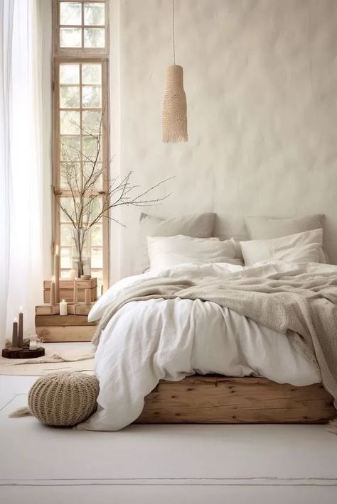 Looking for some creative small bedroom ideas? Check out this post covering 24 practical & wallet friendly small bedroom ideas for a small bedroom! With these unique and cute small bedroom ideas, ranging from small bedroom designs all the way to small bedroom decor ideas, you'll be able to elevate your small bedroom, no matter how tiny it is, while making the best use of your small bedroom space! Check out our favorite small bedroom ideas today! Monochromatic Bedroom Cream, Earthy White Bedroom, Stone Neutral Bedroom, Rusticcore Aesthetics, Natural Minimalist Bedroom, White And Wood Aesthetic, Earth Bedroom Aesthetic, Earthy Luxury Bedroom, Natural Organic Bedroom