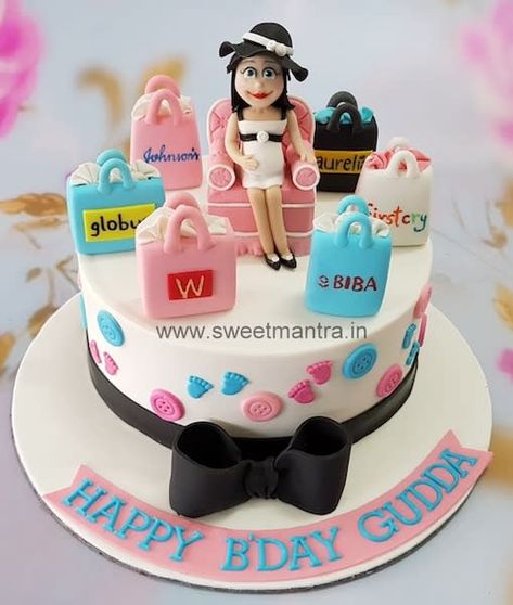 Birthday Cake Shopping Theme, Customized Cakes For Women, Shopping Theme Cake Birthday, Shopping Cakes Birthday, Fun Birthday Cakes For Women, Shopping Theme Cake, Bright Birthday Cakes, Shopping Cake, Frozen Doll Cake