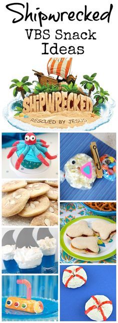 Shipwrecked Vacation Bible School VBS Snack Ideas Vbs Snack Ideas, Bible School Snacks, Shipwrecked Vbs, Ocean Vbs, Lifesaver Candy, Vacation Bible School Themes, Theme Snack, Beach Snacks, Snack Station