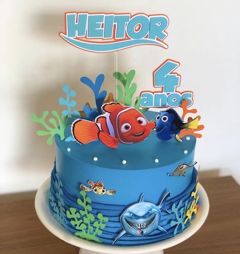 Finding Nemo Cake Topper, Nemo Cake Topper, Nemo Birthday Cake, Finding Nemo Decorations, Finding Nemo Cake, Nemo Cake, Finding Nemo Birthday, Dory Party, Nemo Party