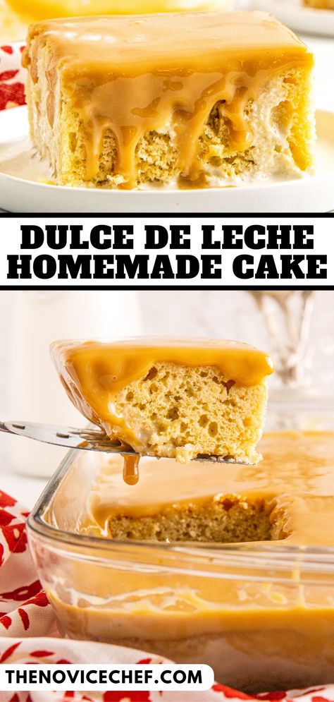 Dulce de Leche Cake Dulce De Leche Cake Recipes Easy, Leche Cake, Homemade Vanilla Cake, Poke Cake Recipe, Condensed Milk Recipes, Cake Simple, Poke Cake Recipes, Vanilla Cake Recipe, Peruvian Recipes