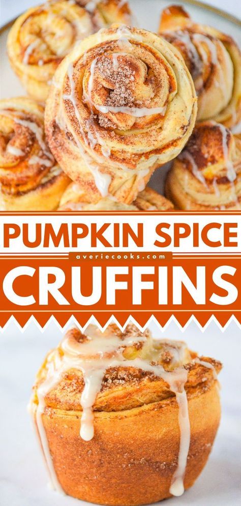 Air Fryer Cruffins, Apple Cruffins, Cruffin Flavors, Cruffin Recipe, Croissant Roll, Pumpkin Cream Cheese Muffins, Moist Pumpkin Bread, Averie Cooks, Pumpkin Cream Cheese