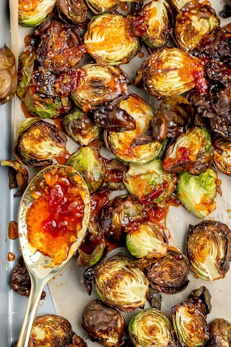 Spicy Brussel Sprouts Air Fryer, Brussell Sprouts Air Fryer, Spicy Brussels Sprouts, Sweet And Spicy Brussel Sprout Recipes, Air Fryer Roasted Brussel Sprouts, Brussel Sprouts Vegan Recipe, Longhorn Brussel Sprouts Recipe Air Fryer, Brussel Sprout Recipes Longhorn Steakhouse, Recipes Using Brussel Sprouts