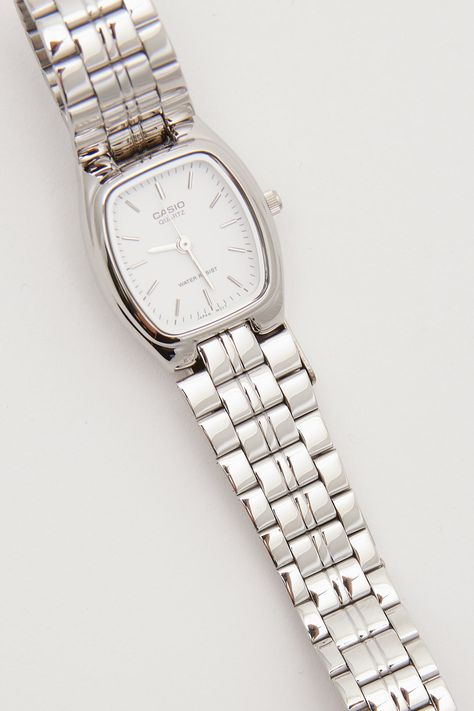 Casio LTP1169D-7A Ladies Analogue Watch Silver - Womens - Accessories - Watches Silver Vintage Watch, Womens Watches Silver, Vintage Watch Women, Casio Watch Women, Wristwatch Women, Masculine Jewelry, Silver Watches, Pretty Watches, Casio Vintage