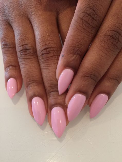 Bubblegum Pink Almond Nails, Short Oval Nails Spring, Mod About You Opi Gel, Short Almond Pink Nails, Short Nails Shellac, Pink Nails Almond Shape, Pink Dip Powder Nails, Pink Shellac Nails, Nails Opi Gel