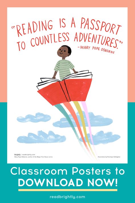 These printable posters for classrooms and libraries, featuring illustrated inspirational quotes about reading, show students the magic of books. Education Related Posters, Reading Is Fun, Quotes On Reading, Books Are Magic, Quote About Reading, Reading Posters For Classroom, Poster About Reading, Library Poster Design, Reading Quote