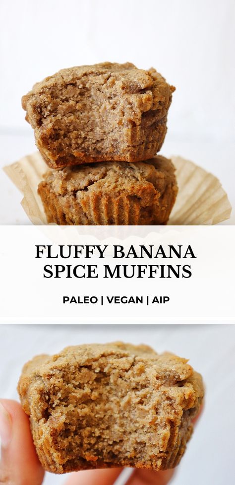 Cassava Banana Muffins, Aip Banana Muffins, Cassava Flour Banana Muffins, Aip Breakfast Muffins, Aip Muffin Recipes, Aip Easter Recipes, Aip Baking Recipes, Banana Spice Muffins, Aip Banana Recipes