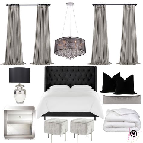 Shop this Sleek Glam Bedroom Design! http://liketk.it/2PT8V #liketkit @liketoknow.it @liketoknow.it.home @liketoknow.it.family Follow me on the LIKEtoKNOW.it shopping app to get the product details for this look and others Black And Silver Bedroom, White And Silver Bedroom, Glam Bedroom Ideas, Silver Bedroom Decor, Black And Grey Bedroom, Black And White Bedroom, Glam Bedroom Decor, Black Bedroom Decor, Silver Bedroom