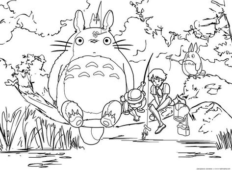 Totoro Coloring Pages, Ghibli Coloring, Totoro Party, Art Studio Ghibli, Illustration Anime, Detailed Coloring Pages, Adult Colouring Pages, Studio Ghibli Art, Cartoon Coloring Pages