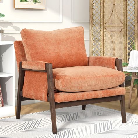 Orange Cushions, Accent Seating, Comfortable Space, Velvet Accent Chair, Velvet Accents, Upholstered Accent Chairs, Modern Accent Chair, Modern Chair, Accent Arm Chairs