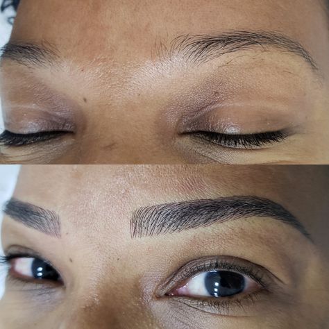 Eye Brow Tattoo Design, Ombre Brows Black Women, Shading Eyebrows, Microshading Eyebrows, Brow Makeup Tutorial, Brow Dye, Microbladed Eyebrows, Ombre Brows, Henna Eyebrows