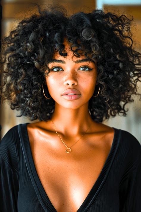 CURLY HAIRSTYLES FOR BLACK WOMEN - Kwinfi Beautiful Black Women With Curly Hair, Black Women Curly Hair, Black Models With Curly Hair, Style Roots, Curly Hair Black Women, Curly Hair Natural, Big Hair Black Women, Curly Natural Hair, Curly Hair Models Photography