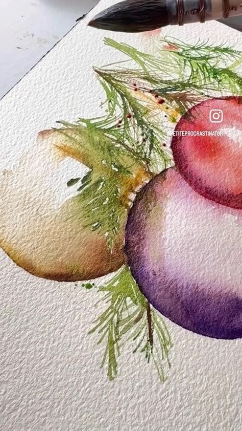 Easy Christmas card art :) these baubles were so fun to paint! . . . Want to learn more tips for painting aesthetic watercolor florals?… | Instagram Painting Aesthetic Watercolor, Abstract Watercolor Paintings Tutorials, Watercolor Christmas Cards Diy, Daily Illustration, Aesthetic Watercolor, Tips For Painting, Painted Christmas Cards, Learn Watercolor Painting, Watercolor Beginner