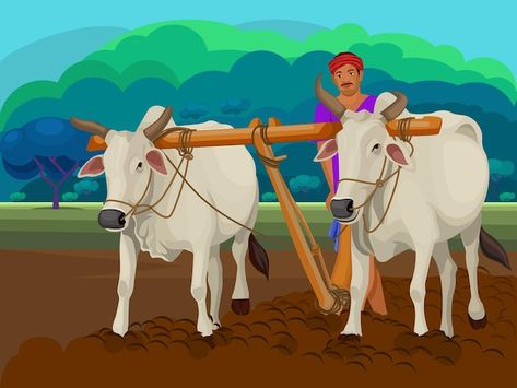 Vector traditional indian framer using a... | Premium Vector #Freepik #vector #plow #indian-farm #cattle-farm #cattle Carabao Cartoon, Farmer Painting, Village Scene Drawing, Walking Cartoon, Free Cartoon Characters, Farm Cartoon, Forest Cartoon, Paddy Field, Cattle Farm