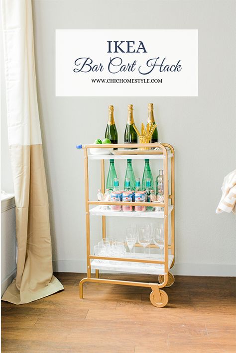 Ikea bar cart hack. #diy #interiordesign #customideas #barcart #entertainingathome #barcartideas Small Space Bar, Bar Cart Hack, Ikea Bar Cart, Kitchen Utility Cart, Ikea Bar, Diy Bar Cart, Ikea Inspiration, Space Bar, Kitchen Utility