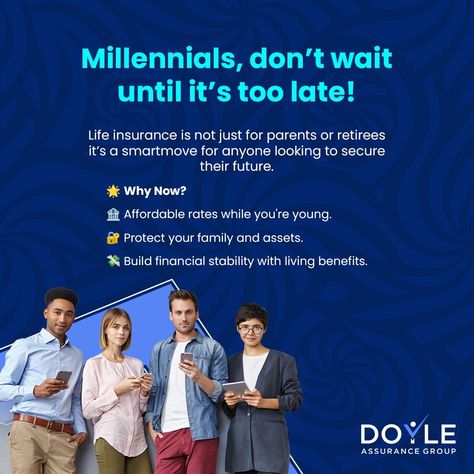 🛡️ Millennials: Don’t Wait Until It’s Too Late—Get Life Insurance Today! ⏳ It’s never too early to start protecting your future with life insurance. 🌟 Lock in affordable rates, safeguard your family, and enjoy living benefits to build financial stability. Life insurance isn’t just for parents or retirees—it’s for anyone wanting to secure their future. 💼 Take control of your financial destiny! 📲 Call or Text Doyle Assurance Group at 972-853-4120 or DM us on Instagram! 🌐 Visit doyleassuranceg... Business Insurance, Financial Stability, Take Control, Too Late, Life Insurance, Destiny, Insurance, To Start, Benefits