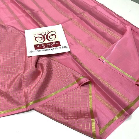 Pink Mysore Silk Saree Contrast Blouse, Pink Mysore Silk Saree, Silk Saree Contrast Blouse, Saree Contrast Blouse, Crepe Silk Sarees, Mysore Silk Saree, New Saree Designs, Mysore Silk, Cotton Saree Designs