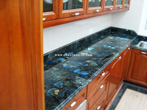 Gem Surfaces ® - Electric Midnight Labradorite Modern Kitchen - Gemstone Slabs, Gemstone Tables, Gemstone Tiles, Gemstone Surfaces Gemstone Countertops, Kitchen Slab, Countertop Slabs, Agate Table, Epoxy Countertop, Stone Dining Table, Stone Kitchen, Dining Table Top, Marble Floor