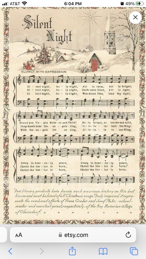 Sheet Music Decorations, Silent Night Sheet Music Free Printable, Christmas Music Sheets Free Printable, Christmas Music Sheets, Vintage Christmas Sheet Music, Silent Night Sheet Music, Sheet Music Christmas, Christmas Carols Lyrics, Christmas Carols Songs