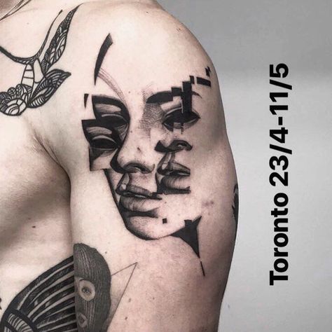 Abstract Portrait Tattoo, Abstract Face Tattoo, Tattoo Puntillismo, Glitch Tattoo, Satanic Tattoos, Surreal Tattoo, Fake Skin, Grunge Tattoo, Forearm Band Tattoos