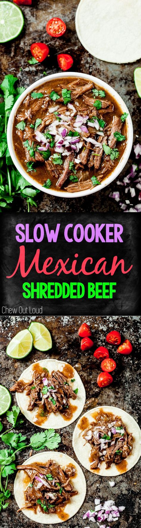 Slow Cooker Mexican Style Shredded Beef -- Gluten free, sugar free, healthy, and DELISH! SO good over rice, tacos, burritos, nachos... you decide. Great for meal prep, too.  #slowcooker #mexican #shreddedbeef #beef #yummy #delicious #ricebowl #taco #burritos #crockpot #chewoutloud www.chewoutloud.com Slow Cooker Mexican Shredded Beef, Slow Cooker Mexican Beef, Rice Tacos, Skinnyish Dish, Shredded Beef Recipes, Beef Barbacoa, Slow Cooker Mexican, Mexican Shredded Beef, Barbacoa Recipe