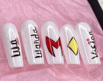 Wanda Vision Nails, Wanda Nails, Avengers Nails, Marvel Nails, Marvel Black Widow, Wanda Vision, Lizzie Olsen, Wanda And Vision, Wanda Maximoff