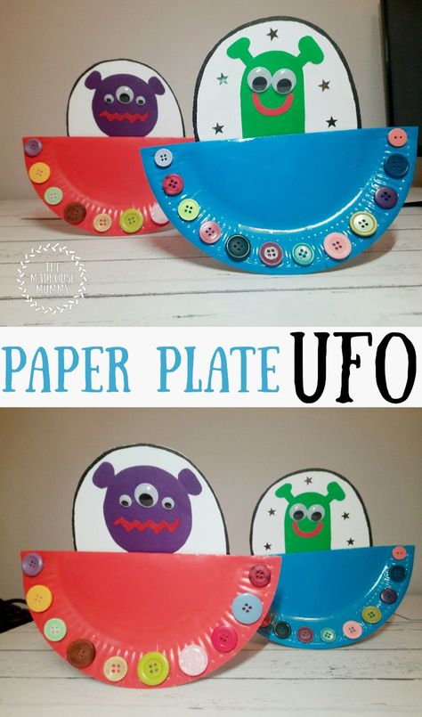 Spaceship Craft, Plate Crafts For Kids, Outer Space Crafts, Planet Crafts, Space Crafts For Kids, Alien Crafts, Paper Plate Crafts For Kids, Summer Camp Crafts, Space Activities