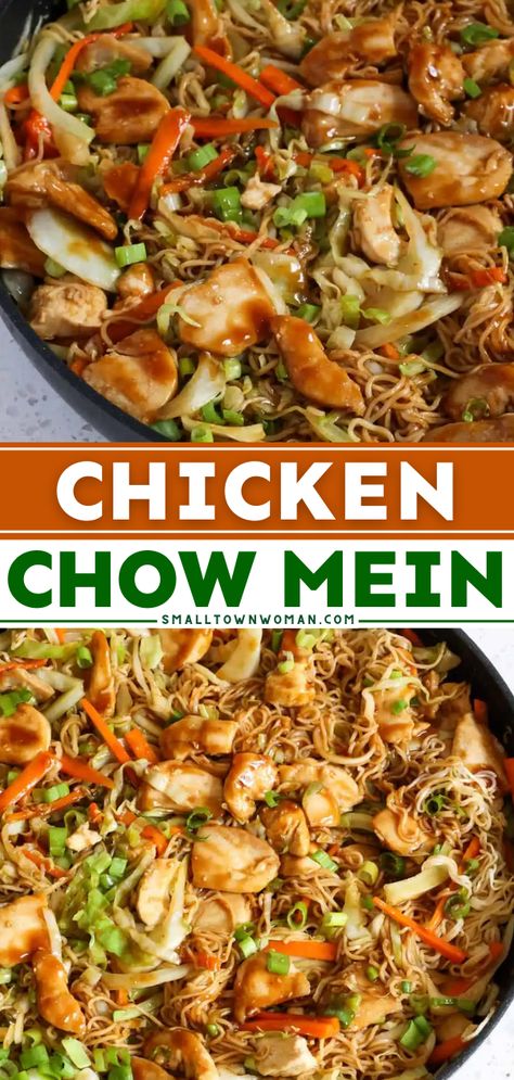 Whip up this simple meal under 30 minutes! This easy chicken chow mein recipe will become one of your favorite quick dinner ideas. Complete with vegetables in the tastiest sauce ever, this chicken stir fry is better than takeout! Chicken Chow Mein Sauce Recipe, Easy Chow Mein Recipe Simple, Simple Chow Mein Recipe, Easy Chicken Chow Mein Recipe, Food Recipes With Chicken, Easy Chicken Chow Mein, Chicken Chow Mein Recipe Easy, Chicken Chow Mein Recipe, Recipe With Chicken