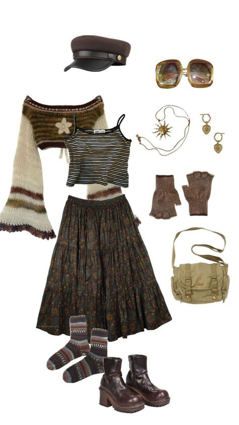 Dark Fairycore Clothes, Earth Outfit Aesthetic, Mushroomcore Outfits, Cavetown Concert Outfit, 일본 패션, Earthy Style, Earthy Outfits, Estilo Hippie, Mode Boho