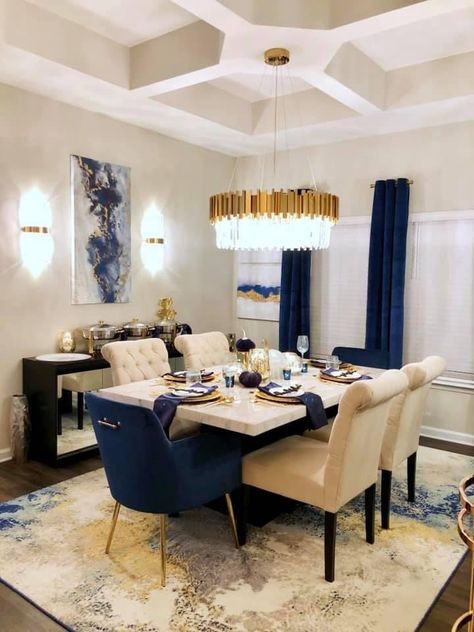 Navy Dining Room Decor, Blue Dinning Room, Blue Dining Room Decor, Brand Catalogue, Blue Furniture Living Room, Dining Room Navy, Blue Dining Room, Dining Room Inspo, Blue Dining Tables