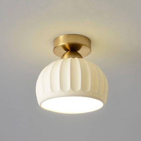 ISSPTYB Mid Century Glass Ceiling Light Semi Flush Mount Ceramic Black White Ribbed Glass Modern Ceiling Light Gold Milk Glass Dome Lighting Fixture for Hallway Porch Entryway Foyer Cafe : Amazon.ca: Tools & Home Improvement Ceramic Lampshade, Loft Ceiling, Acrylic Chandelier, Corridor Lighting, Estilo Real, Glass Ceiling Lights, Led Ceiling Lamp, Dome Lighting, Glass Ceiling