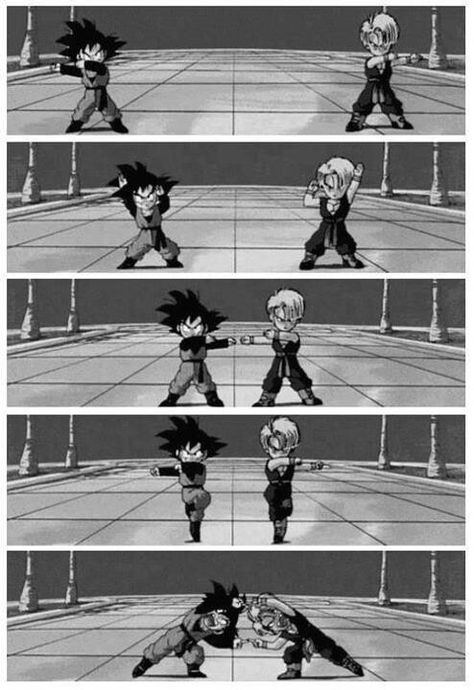 Fusion dbz Dbz Screencaps, Fusion Dbz, Dbz Goten, Dragon Ball Z Fusion, Dance Tattoo, Goten Y Trunks, Fusion Dance, Dragon Z, Vegeta And Bulma