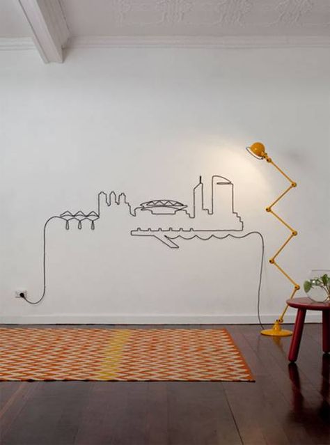 modern wall decoration ideas with cables Diy Seng, Mommo Design, Koti Diy, Wire Installation, Hide Cables, Walls Room, Diy Lamp, Home N Decor, Pisa