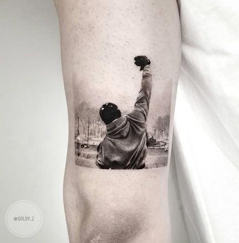 Rocky Balboa (Sylvester Stallone) by Zlata Kolomoyskaya, artist and co-owner of Dot. Creative Group in NYC. Rocky Tattoo, Tattoo Ideas Male, Boxing Tattoos, Ink Master Tattoos, Tattoo Ideas Males, Sport Tattoos, Tatuagem Masculina Pequena, Movie Tattoo, Movie Tattoos