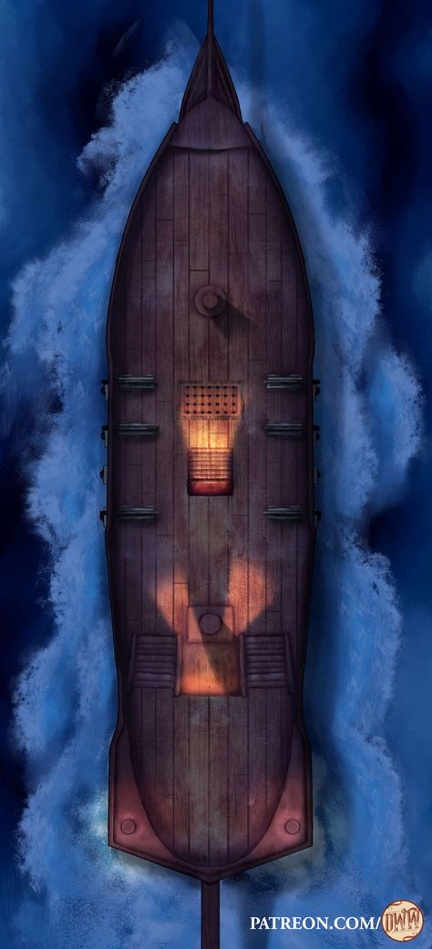 Sinking Ship in the night battle map Boat Battlemaps, Dnd Boat Battle Map, Dnd Water Map, Boat Battle Map, Dnd Pirate Ship Battle Map, Pirate Ship Battlemap, Dnd Boat Map, Ship Battlemap Dnd, Ship Maps Dnd