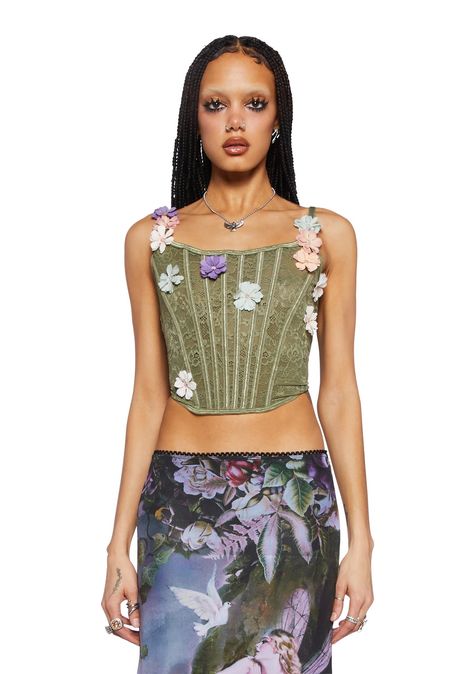 Flower Core Outfits, Forest Shoot, Fairy Core Outfits, Winx Flora, Interesting Style, Current Mood Clothing, Core Outfits, Lace Corset Top, Cute Stuff